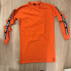 Orange Streetwear Long Shirt or Mini Dress with Long Sleeve Cut Outs